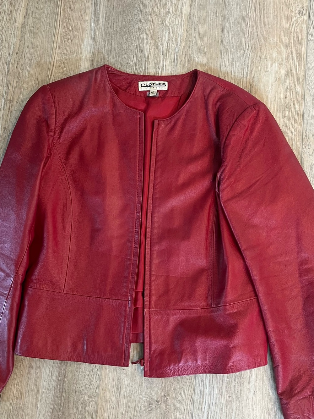 Classic Red Leather Round-Neck Jacket -